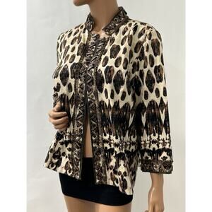 chicos size 2 blazer jacket Animal Print Beaded Open